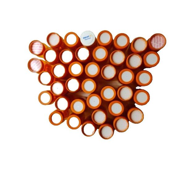 41 Empty Amber Medicine Pill Bottles with Lids Plastic 4 Inch Crafts Storage - Picture 3 of 3